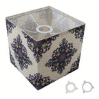 Abat-jour cube en tissu à médaillons bohèmes bleu nuit, 20 cm