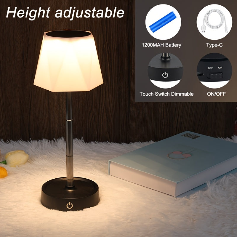 Lampe de bureau LED sans fil à tige télescopique, abat-jour hexagonal