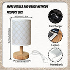 Lampe de table en tissu à motif géométrique, socle effet bois
