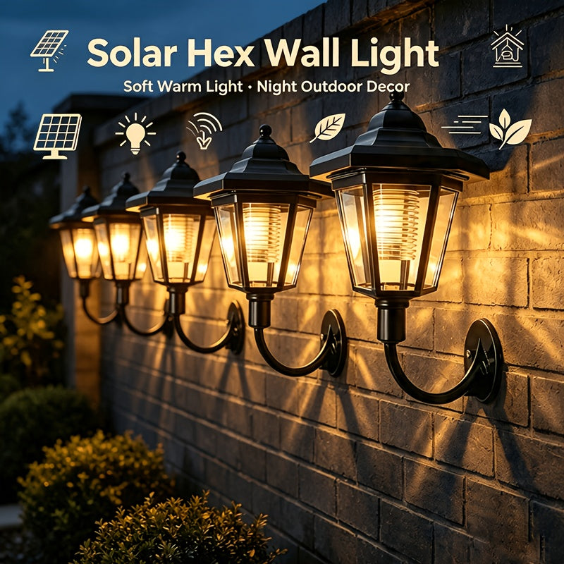 Lanterne murale solaire noire à toit hexagonal, lot de 3 ou 5