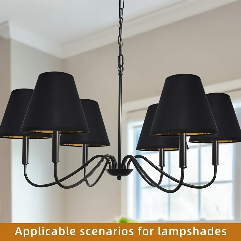 Lot de 6 mini abat-jour à pince en toile noire, intérieur doré