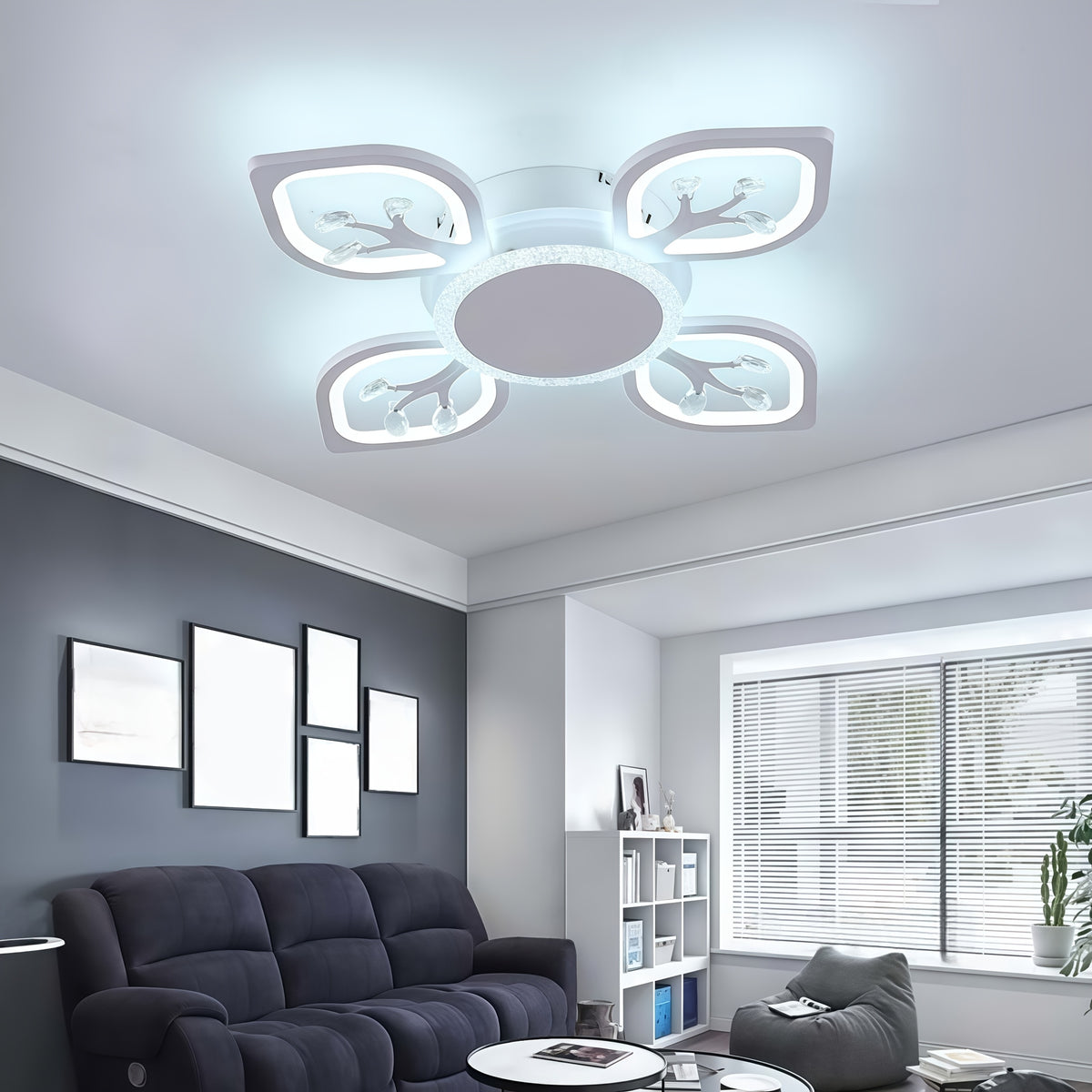 Plafonnier LED à 4 feuilles scintillantes, doré, blanc ou noir