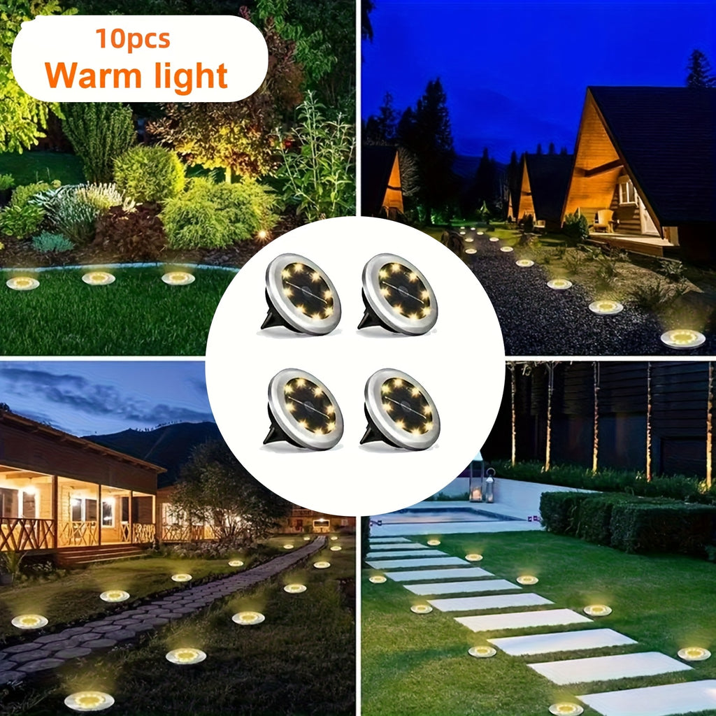 Spot solaire à enterrer finition inox, 8 LED, Ø 7,2 cm, lot de 10