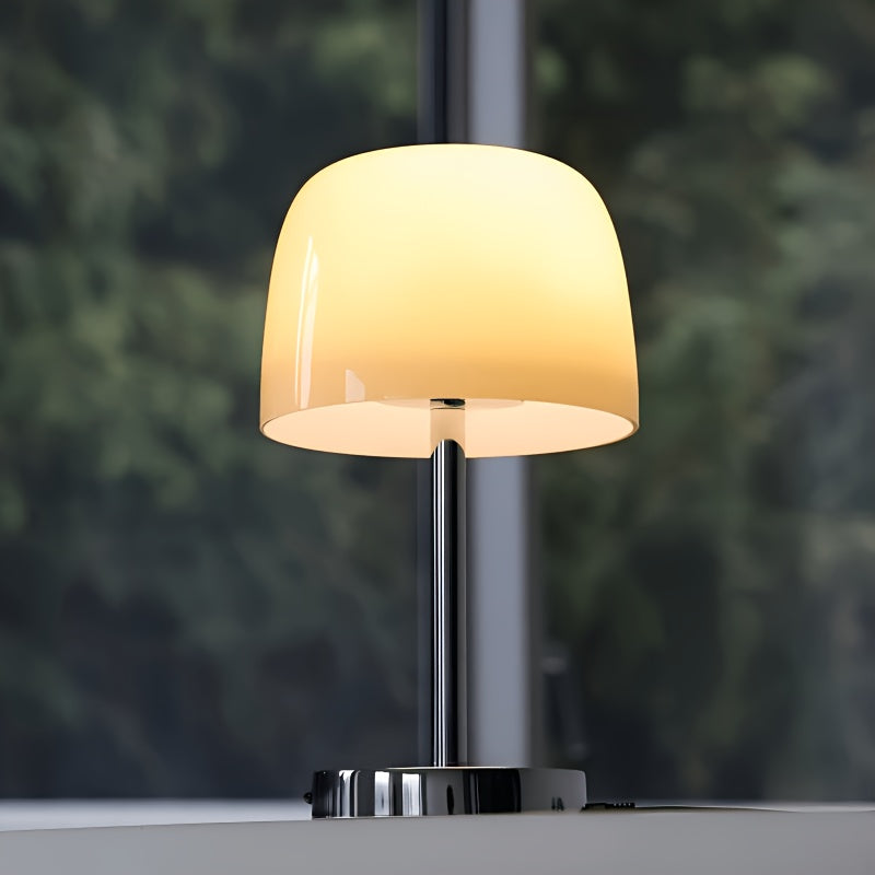 Lampe de chevet champignon en verre crème sur pied chromé, 35 cm