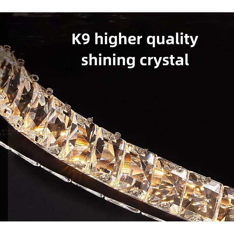 Lustre LED à deux anneaux de cristal et papillons suspendus, chromé