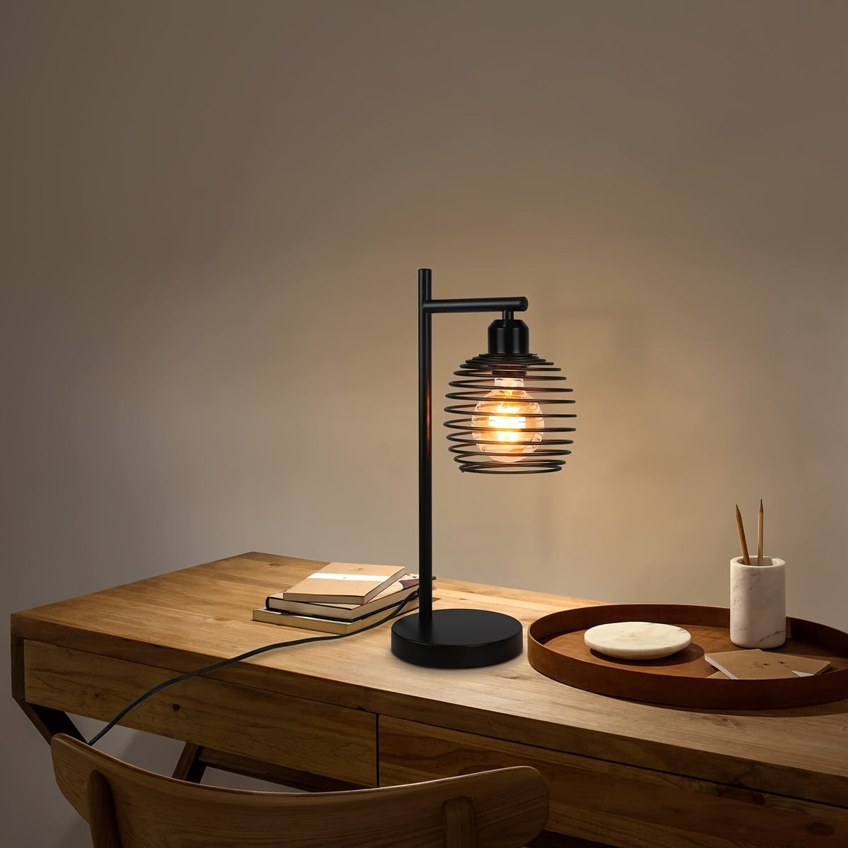 Lot de 2 lampes de chevet noires à cage spirale en métal, douille E27