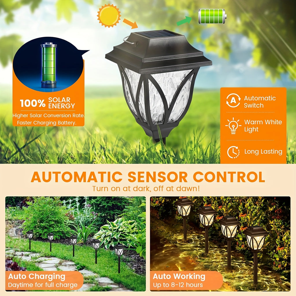 Lanterne solaire de jardin à vitre ciselée, IP44, 44 cm, lot de 6