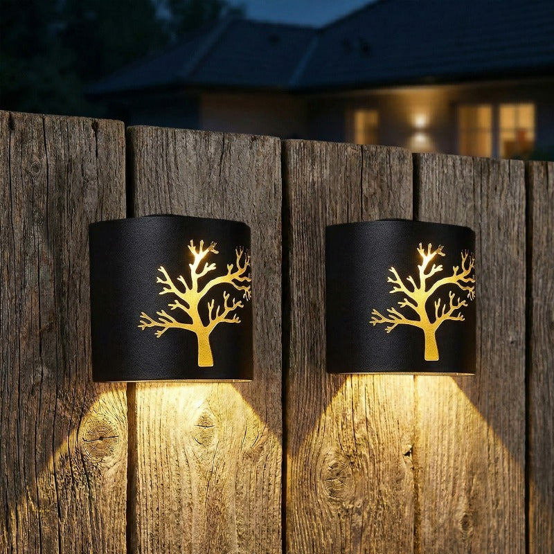 Applique murale LED solaire extérieure motif arbre, lot de 2