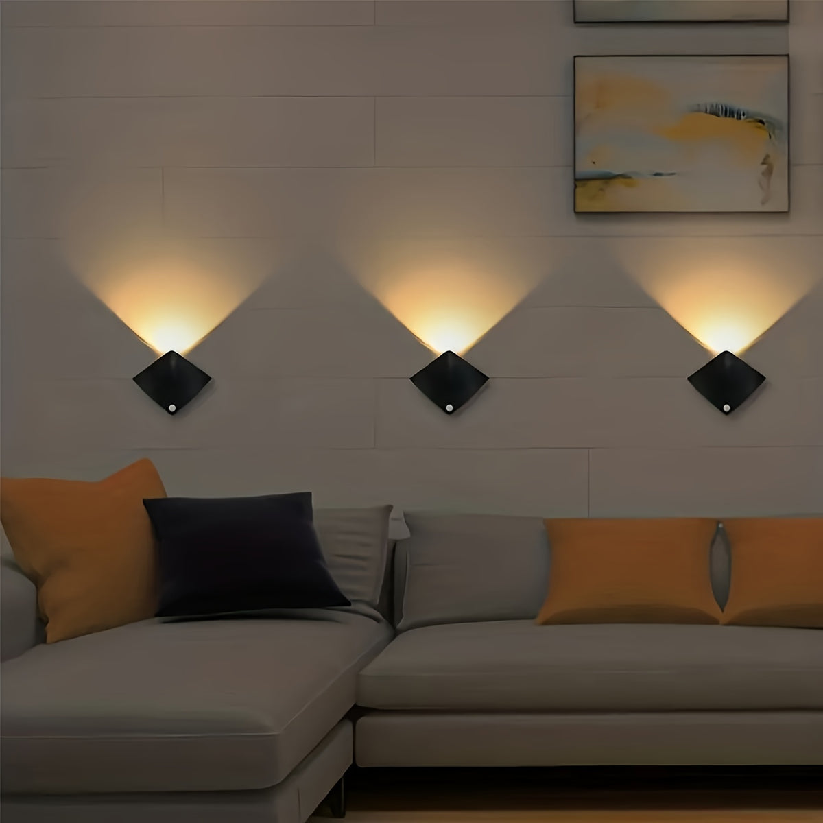 Applique murale LED à détecteur de mouvement, lot de 2 noires à piles