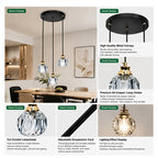 Suspension 3 globes en cristal taillé sur platine noire, câbles 110 cm