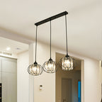Lustre 3 globes en cristal et cage en métal, noir ou doré, E27