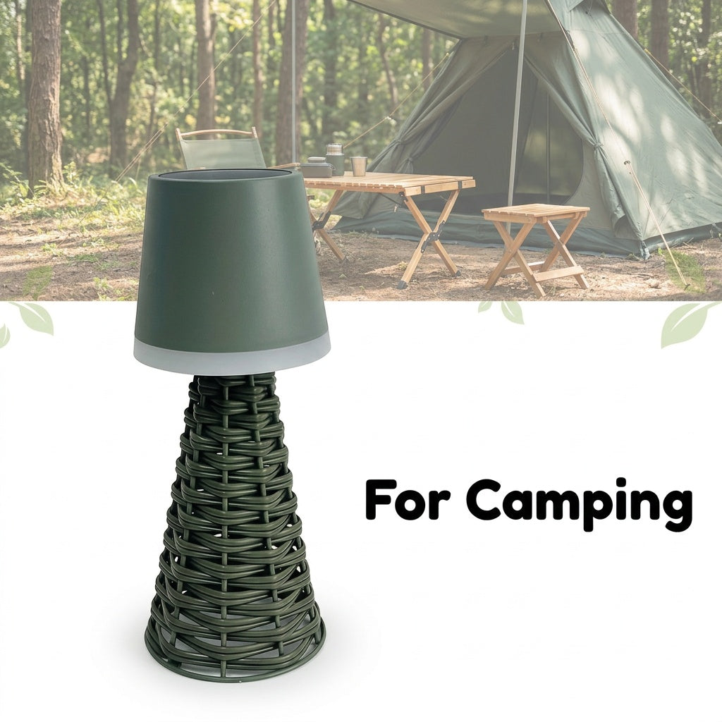 Lampe de table solaire à pied tressé vert, IP44, 27 cm de haut