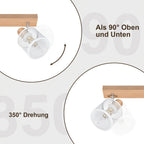 Plafonnier barre effet bois à 3 ou 4 spots grillagés blancs, E14