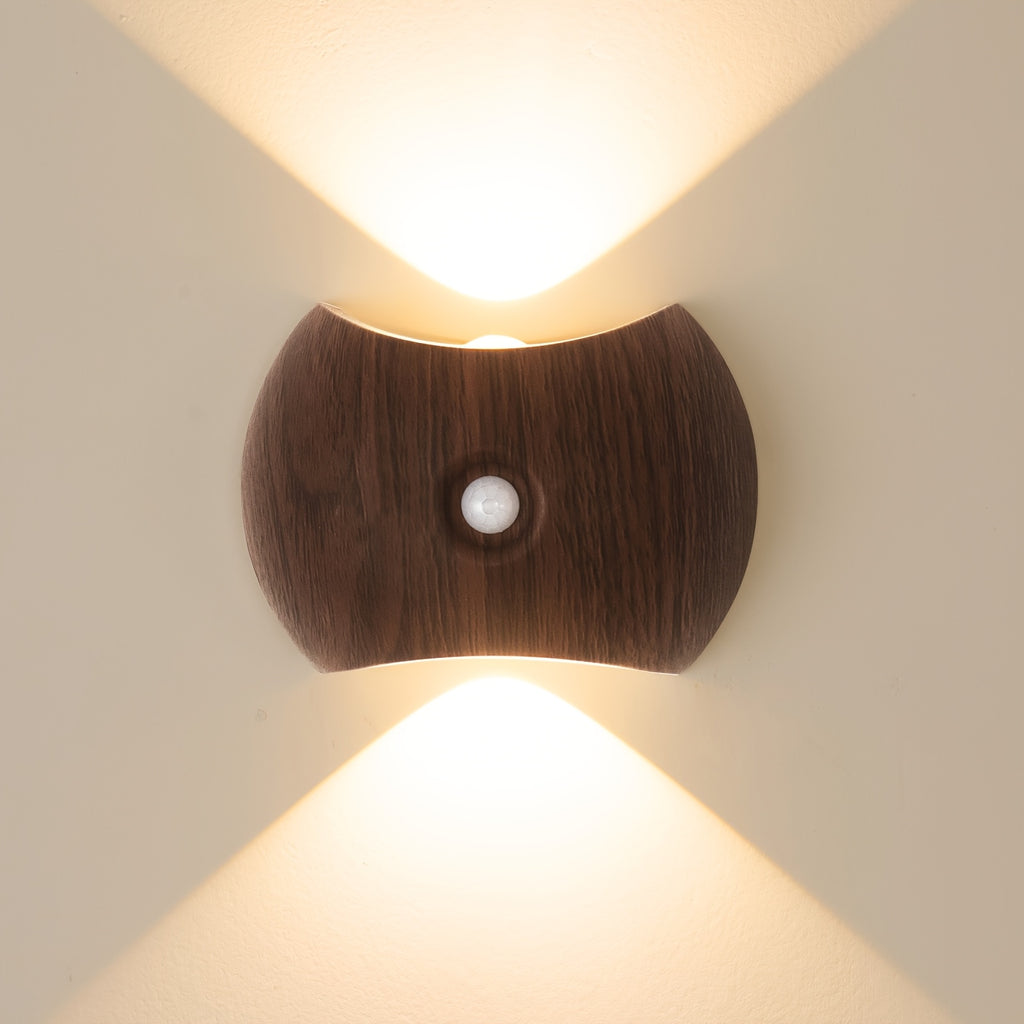 Applique murale LED ovale à détecteur, effet bois ou doré