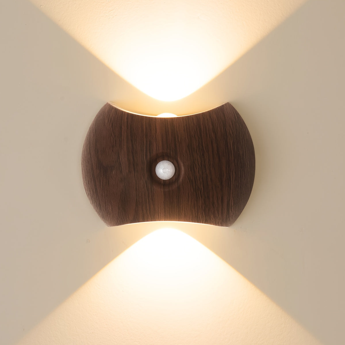 Applique murale LED ovale à détecteur, effet bois ou doré