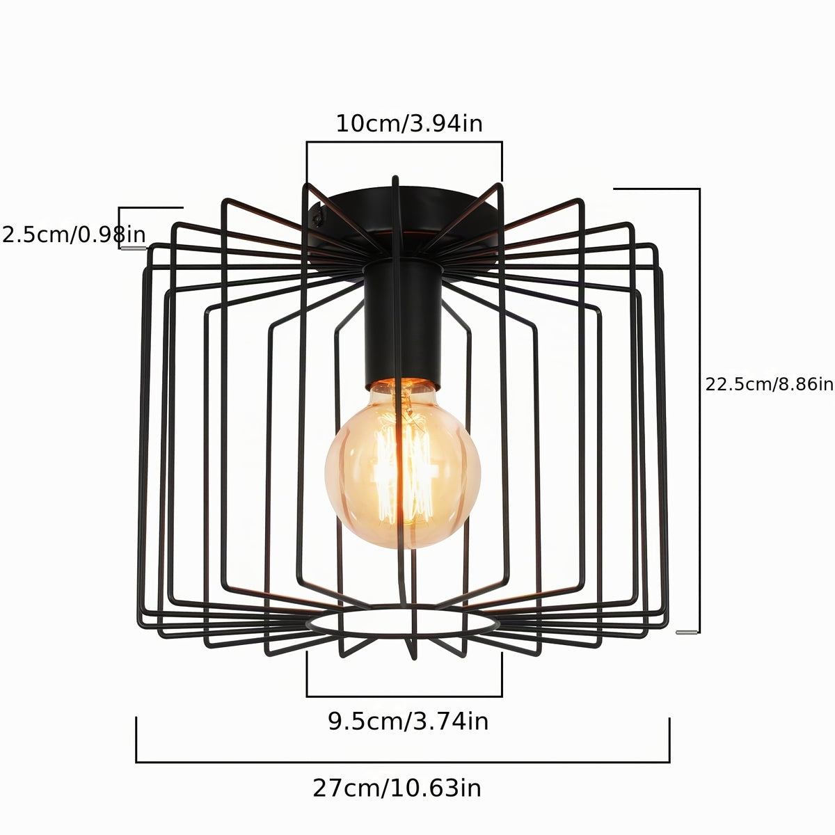 Plafonnier noir à cage filaire en fil de fer, Ø 27 cm, douille E27