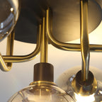 Plafonnier 5 globes en verre fumé ou ambré, monture noir et doré