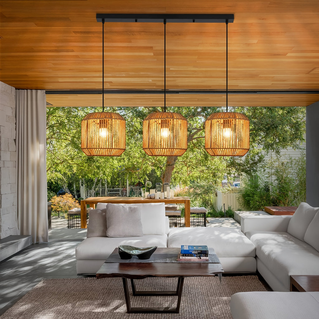 Suspension 3 lumières tressée, barre noire de 71 cm, douilles E27