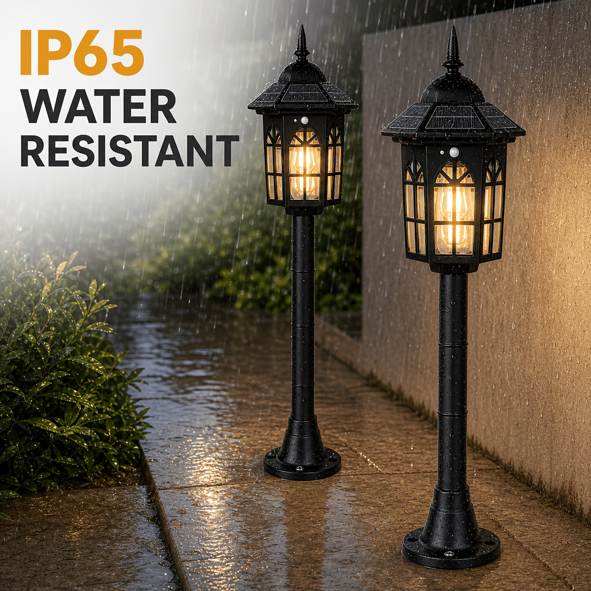 Lot de 2 lampadaires solaires 168 cm à détecteur, lanterne noire