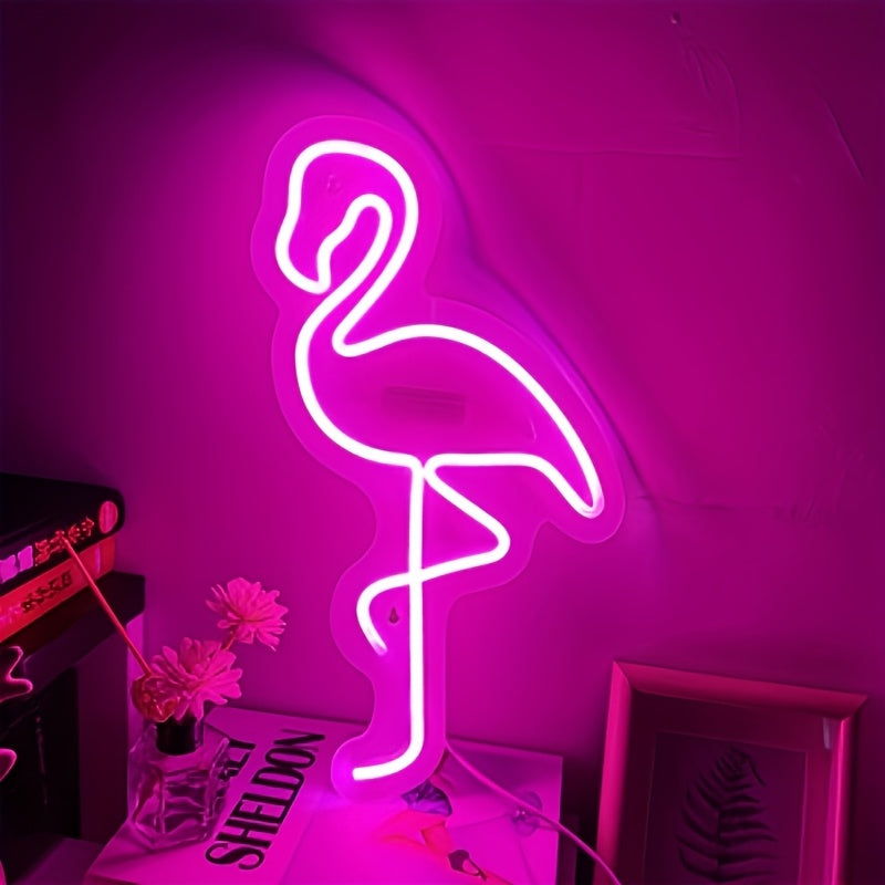Néon LED flamant rose mural sur plaque acrylique, 30 cm, USB