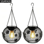 Suspension solaire boule grillagée noire, fleurs et papillons IP65