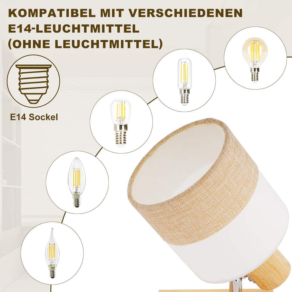 Lot de 2 spots orientables en bois et abat-jour tissu, douille E14
