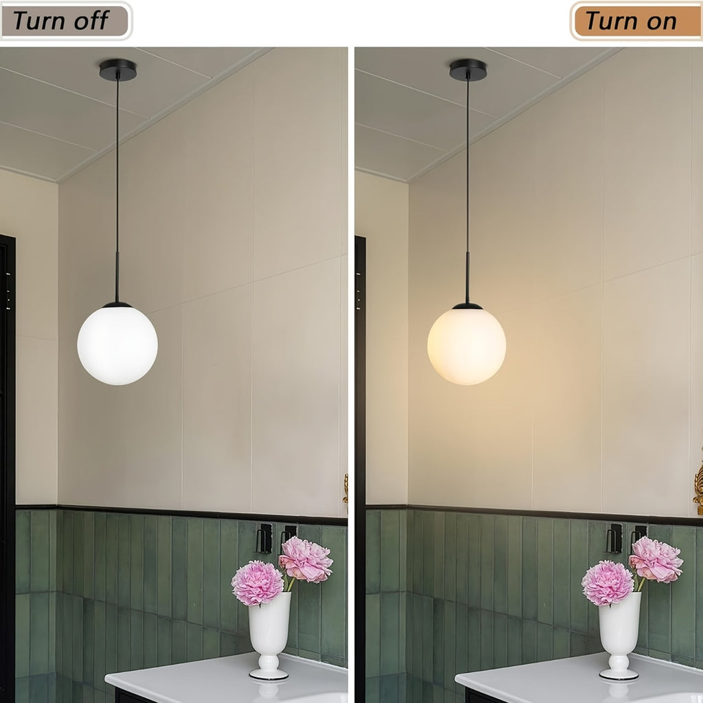 Suspension boule en verre opalin sur tige, dorée ou noire, Ø 20 cm