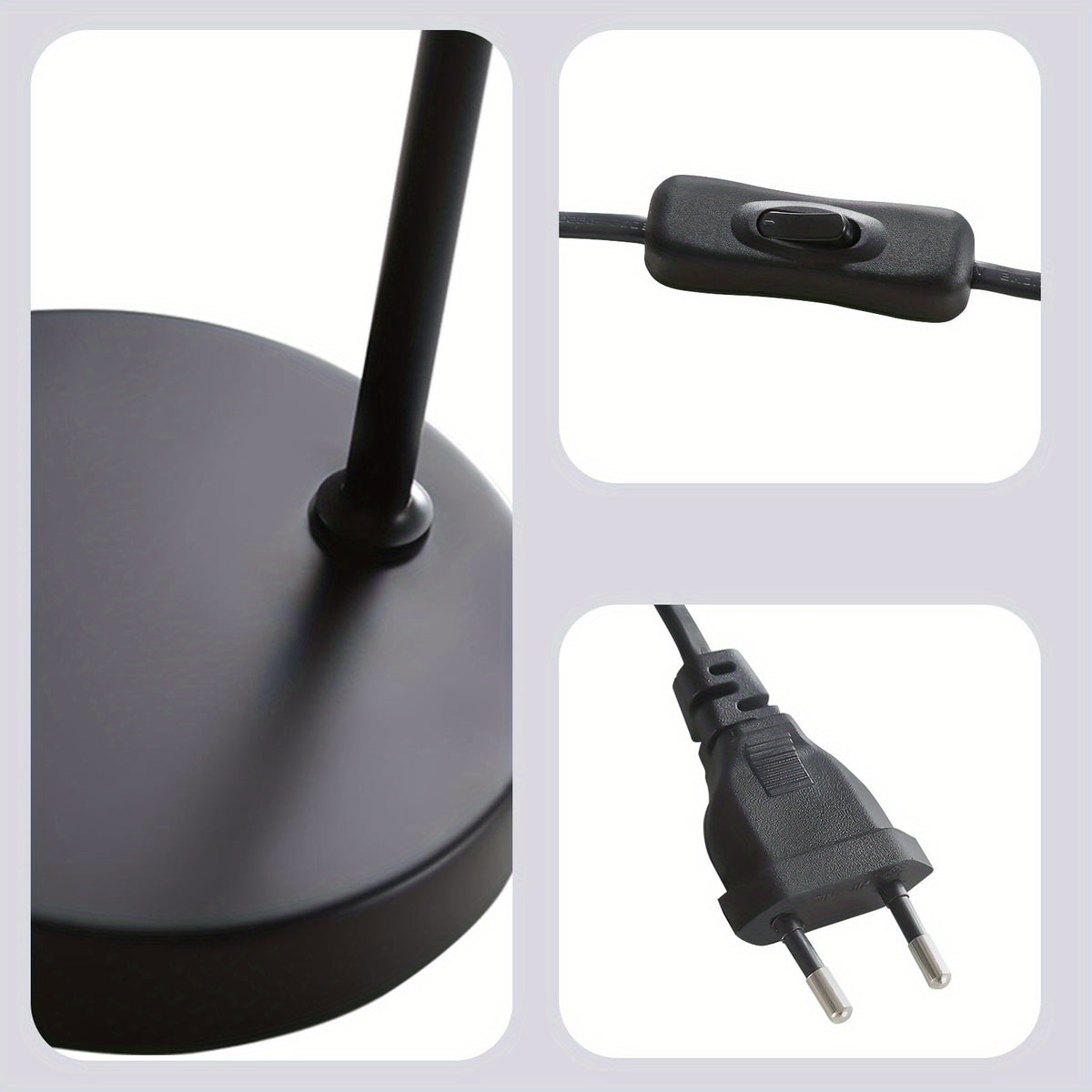 Lampe de chevet noire en métal à tête orientable, douille E27