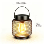 Lanterne solaire en grillage métallique noir, ampoule Edison 2700K