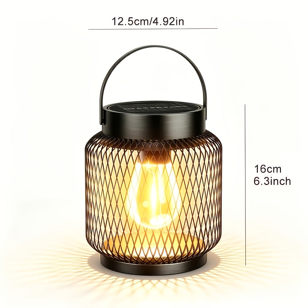 Lanterne solaire en grillage métallique noir, ampoule Edison 2700K