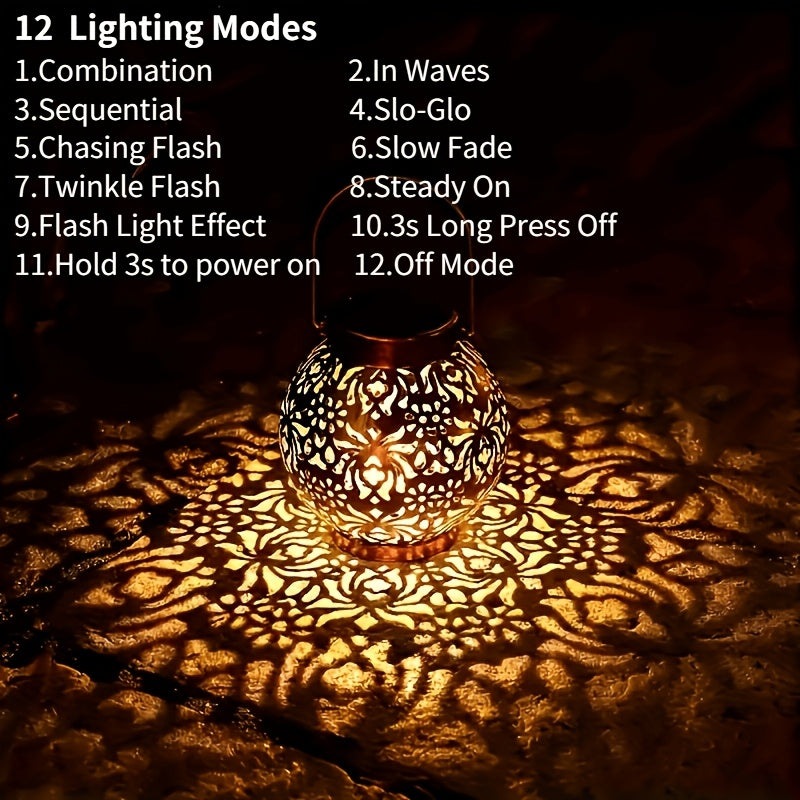 Lanterne solaire boule ajourée à 12 modes, dorée ou noire, IP65