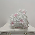 Abat-jour plissé blanc orné de fleurs roses et de dentelle, Ø 28 cm