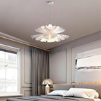 Suspension lotus à pétales blancs superposés, Ø 50 cm, douille E27