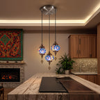 Suspension 3 globes en verre coloré décor mosaïque, style oriental