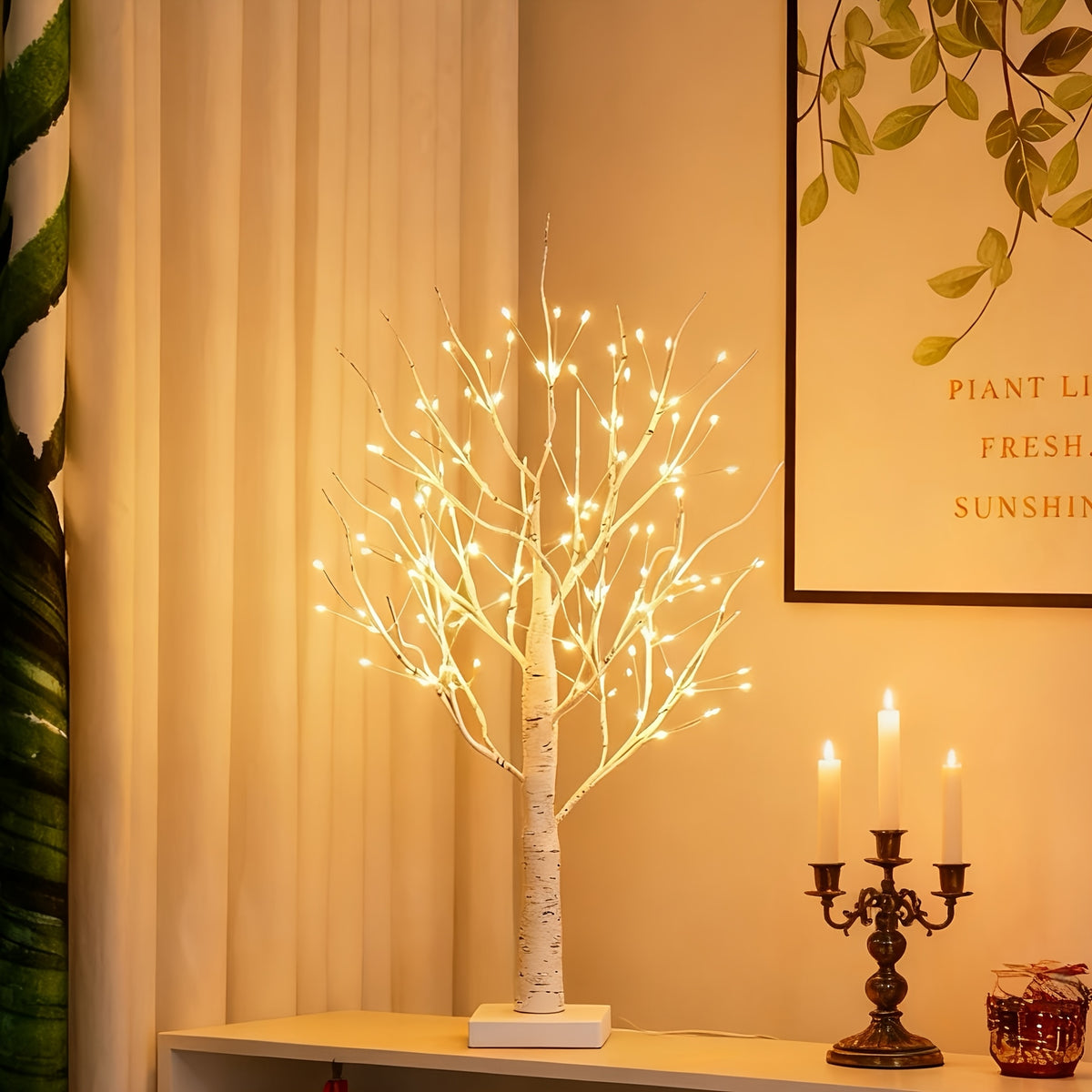 Lampe décorative arbre de bouleau lumineux, 144 LED, 60 cm