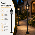 Lot de 2 lampadaires solaires 168 cm à détecteur, lanterne noire