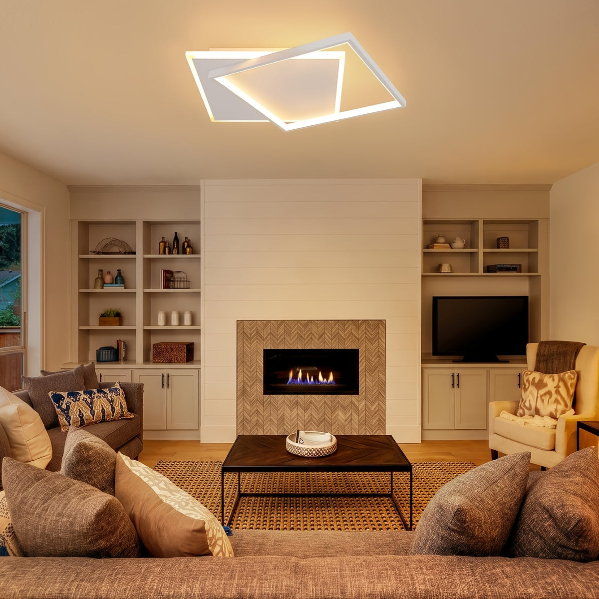 Plafonnier LED à deux carrés superposés de 30 cm, 44 W, noir ou blanc