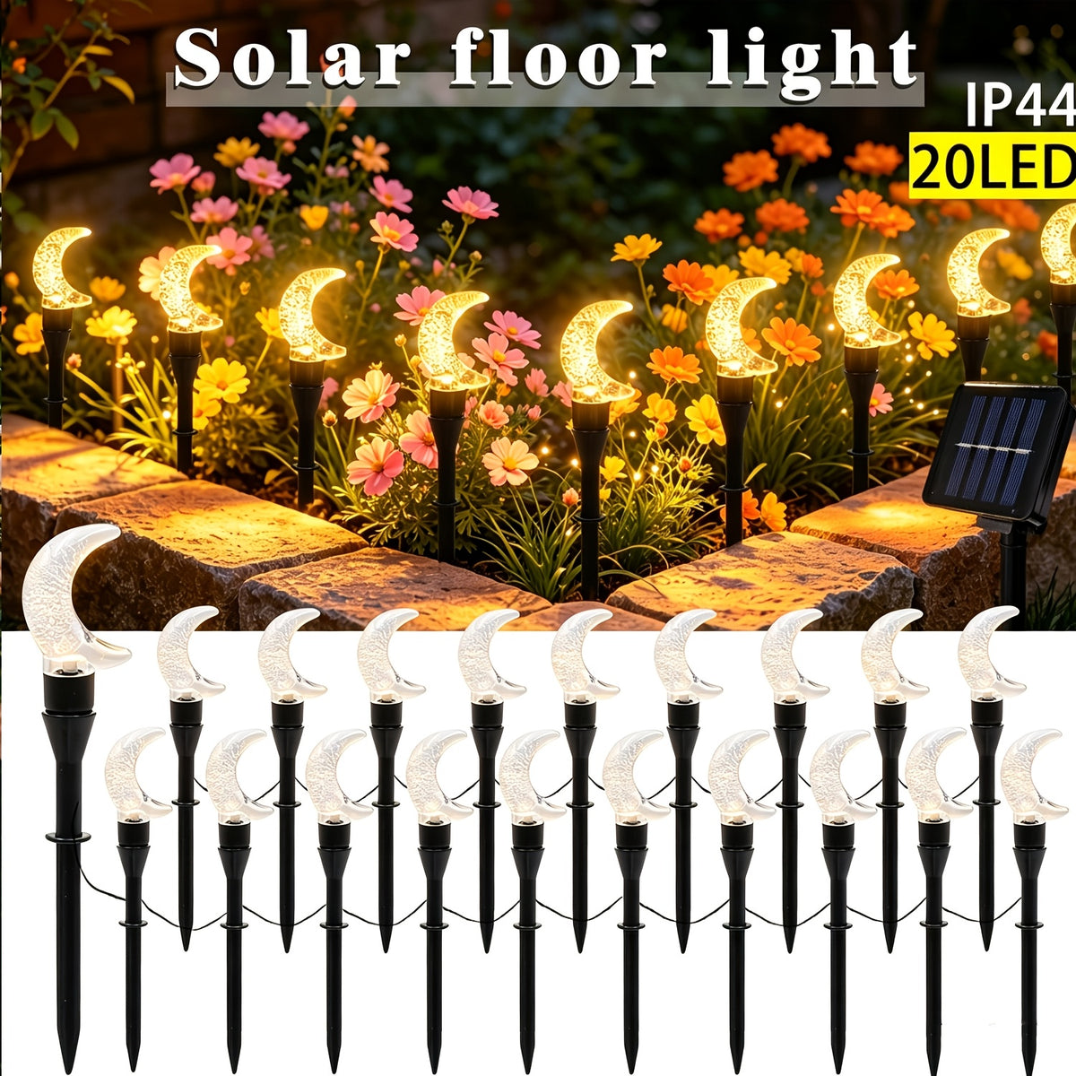 Guirlande solaire croissants de lune à bulles, 20 LED sur 5 m, IP44