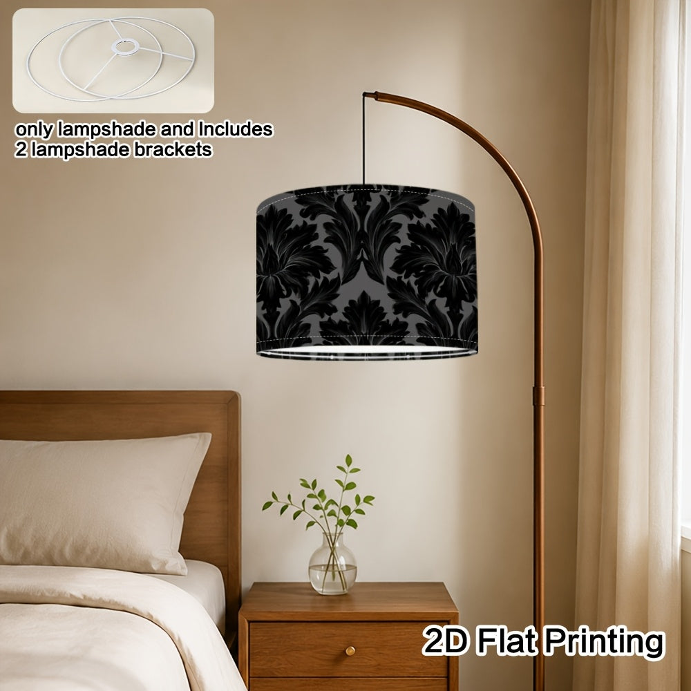 Abat-jour tambour à grand damassé noir sur fond gris, Ø 33 cm