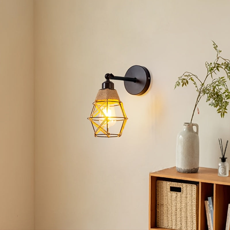 Applique murale cage dorée orientable à col en corde, E27