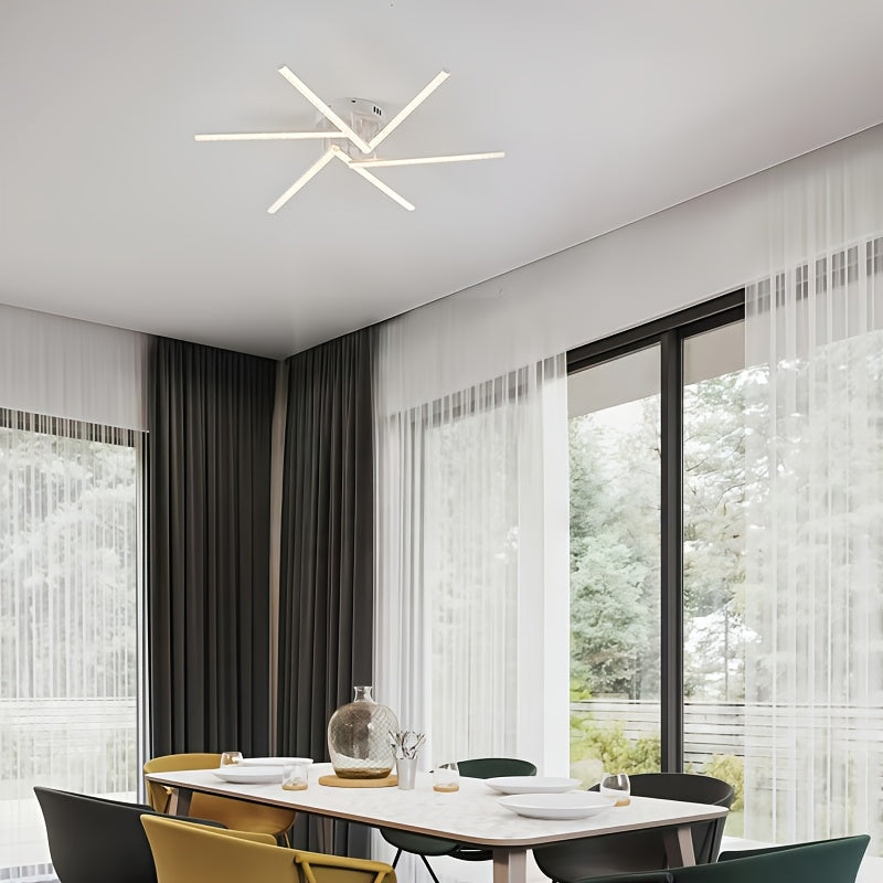 Plafonnier LED à six branches en étoile, doré, blanc ou noir, 76 cm