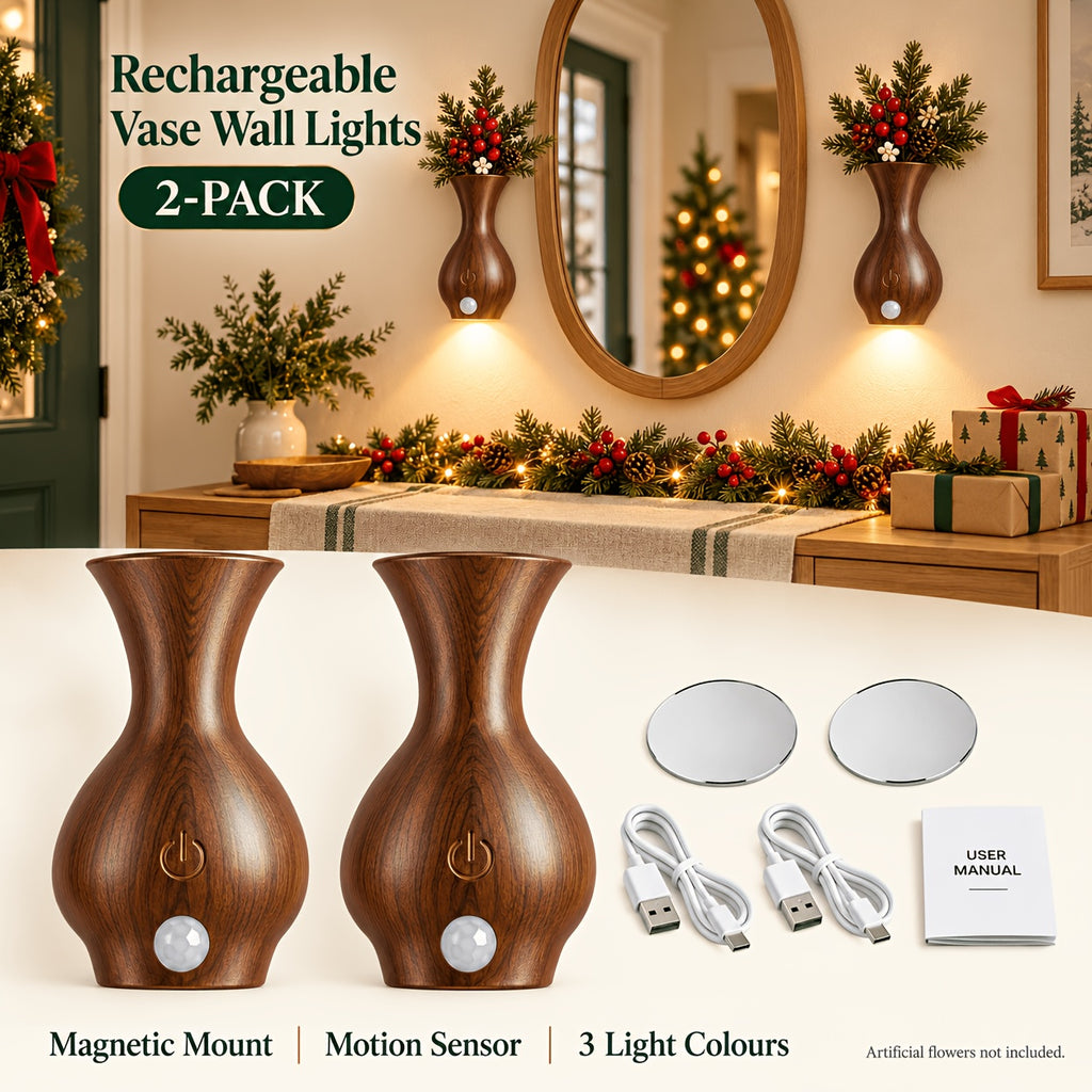 Applique vase LED à détecteur effet bois ou pierre, par 1 ou 2