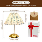 Lampe de chevet à abat-jour plissé fleurs bleues, pied doré, USB