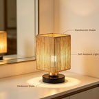 Lampe de chevet carrée en corde torsadée et socle en bois