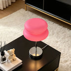 Lampe à poser rose en forme de macaron, pied chromé, 30 cm