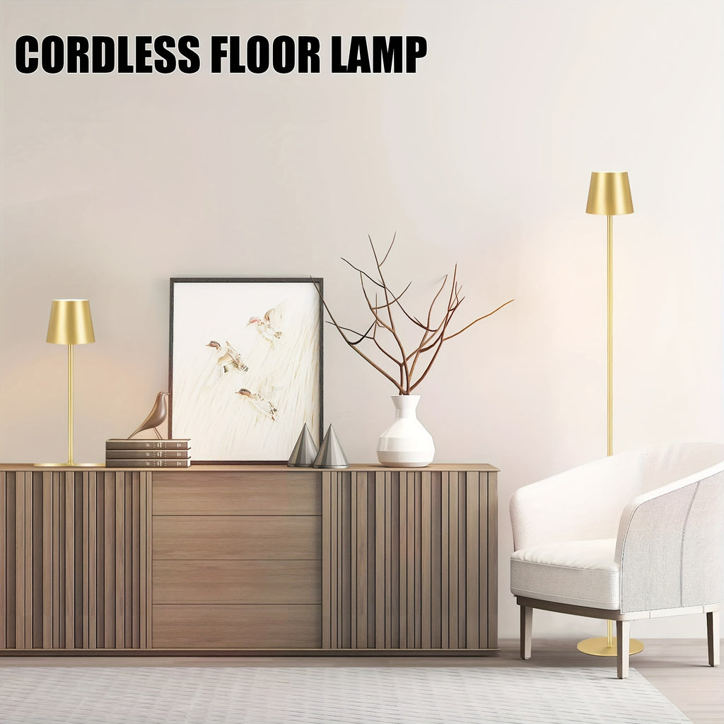 Lampadaire sans fil rechargeable à hauteur réglable, doré ou noir