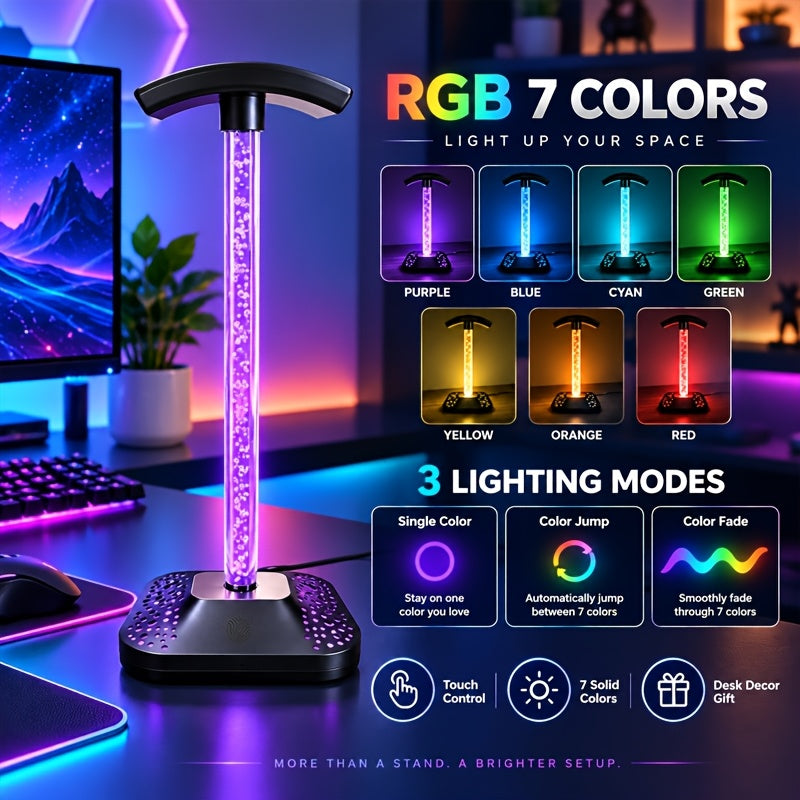 Lampe d'ambiance support de casque, tube à bulles RVB tactile