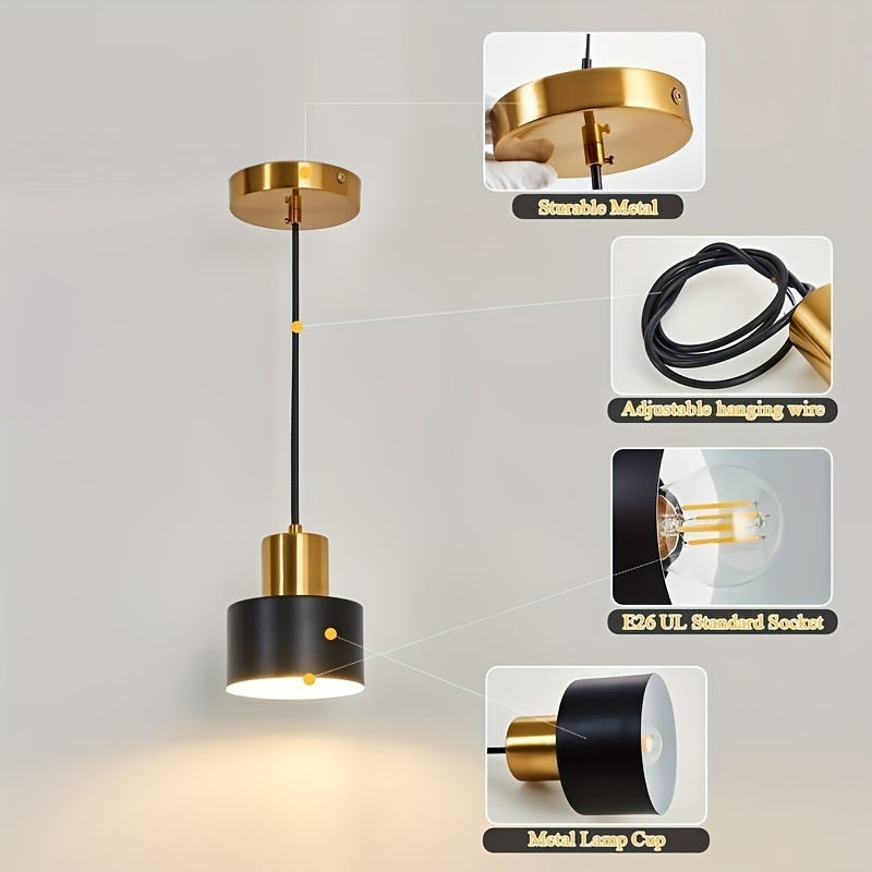 Petite suspension noire et dorée en métal, Ø 12 cm, câble 130 cm