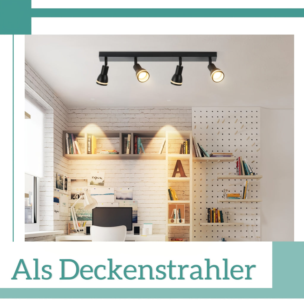 Spot de plafond 5 têtes orientables GU10, barre en métal noir