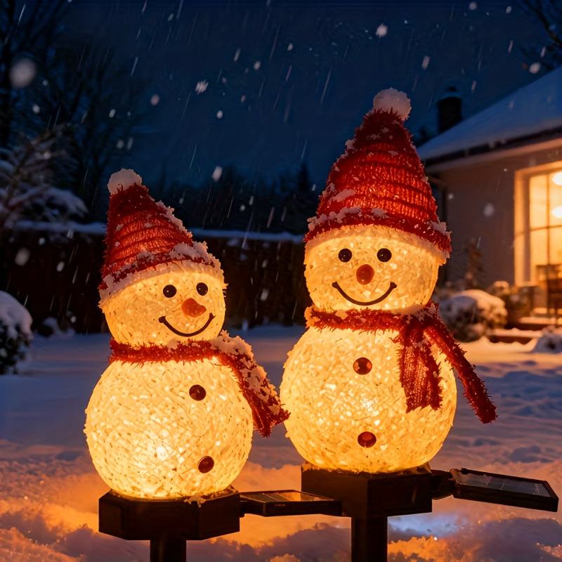 Lot de 2 bonshommes de neige lumineux solaires à piquet, 45 cm